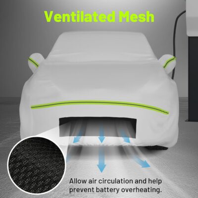 Favoto Car Cover for Tesla Model Y - Custom Fit Vehicle Cover 6 Layers Waterproof All Weather Outdoor Rain Snow Sun Dust Protection with Charging Port Ventilated Mesh Door Zipper - Image 6