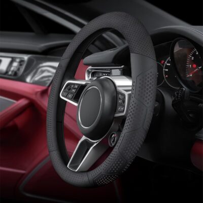 Leather Steering Wheel Cover for Chevy Silverado 1500 2500 3500, 14.5-15 inches Car Steering Wheel Cover with Non-Slip Breathable (Black) - Image 2