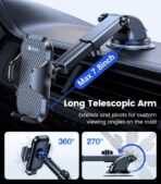 VICSEED 2026 Ultimate Sturdy Car Phone Holder [Upgraded 95+LBS Strongest Suction] Universal Long Arm Cellphone Mount for Car Dashboard Windshield Vent Truck Boat for iPhone 17 16 Pro Max & Android - Image 6