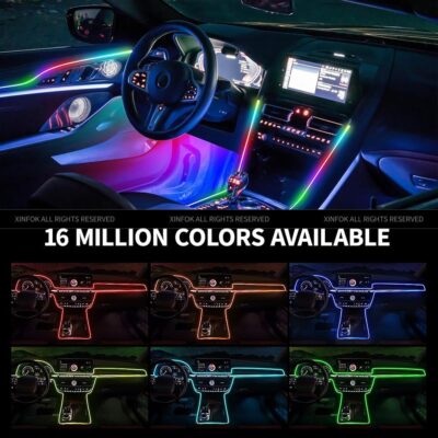 Ambient Lighting Car Led Lights Interior,43.3’’ USB Powered Acrylic Neon Flexible Strip Fiber Optic LED Ambient Lighting Kits with Remote APP, RGB Music Lights Sync for Inside car Dashboard - Image 6