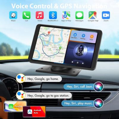 Carplay Screen for Car, 7" HD Wireless Portable Car Play Touchscreen Stereo with Android Auto Mirror Link/Backup Camera/GPS Navigation/Satellite Radio for All Vehicles - Image 3