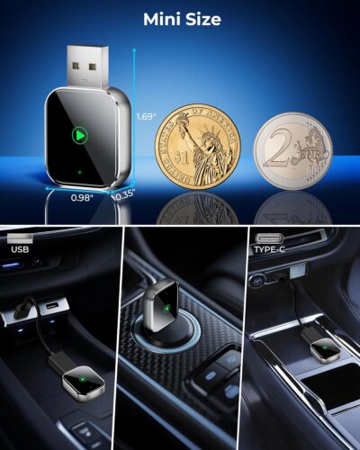 Mini CarPlay Wireless Adapter for Apple iPhone - Converts Wired to Wireless CarPlay Adapter, CarPlay Dongle Stick for Apple Wired CarPlay Cars & for iPhone iOS 10+, USB & Type-C, Plug & Play - Image 2