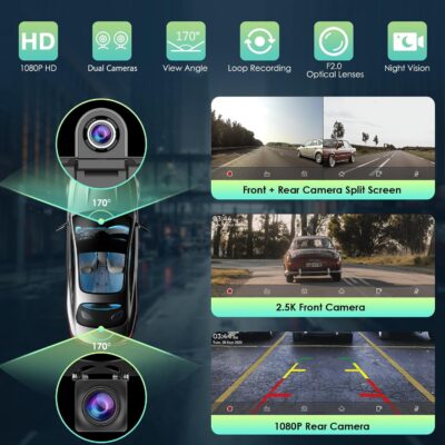 Wireless Protable Carplay & Android Auto with 2.5K Dash Cam, 1080P Backup Camera, Portable 9" HD IPS Screen for Car, GPS Navigation, Bluetooth, AirPlay, MirrorCast, AUX/FM Transmitter - Image 3