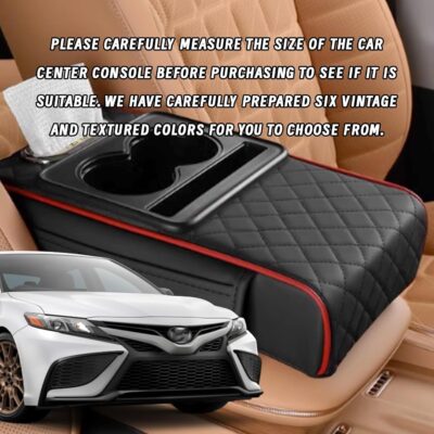Car Armrest Cushion, 5 in 1 Center Console Cover with 2 Cup Holders, Phone Holder, Tissue Holder, Storage Bag, Multifunctional Leather Heightened Car Armrest Cushion for Most Cars - Image 6