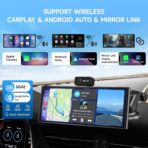 CarPlay Screen for Car Tablet Android Auto Smart Screen for Car, 4K Dash Cam Portable Car Play with 3 Channel Camera Backup Camera,10.26” Wireless Display FM Radio Stereo Bluetooth 5.2, 32GB Black - Image 2
