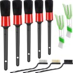 10pcs Auto Car Detailing Brush Set Car Interior Cleaning Kit Includes 5 Boar Hair Detail Brush,3 Wire Brush, 2 Air Vent Brush for Cleaning Car Interior Exterior, Dashboard Engines Leather Wheel