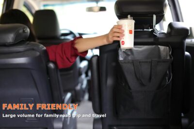 Ginsco New Leak-Proof Travel Car Trash Bag, 3.5 Gallons Large Capacity Hanging Car Trash Can with Hook and Loop Lid and Handle, Multipurpose Trash Bin with Storage Pockets for SUV RV Camping (Black) - Image 8