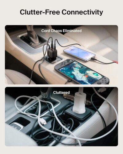 Belkin USB C Car Charger 75W w/ 30in Retractable USB C Cable - iPhone Charger, Compatible with iPhone 17 & 16 Series, Galaxy S25 Series, AirPods, Tablet, MacBook, Chromebook, etc. - Travel Essentials - Image 5