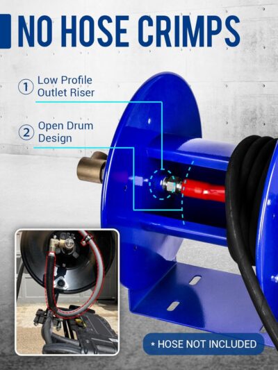 MEKOH Pressure Washer Hose Reel 100FTx3/8”, 200FTx1/4” Manual Power Washer Hose Reel with M22 14mm Fitting,4500PSI Heavy Duty Hose Reel for Water,High Pressure Metal Reel with Wall/Van/Trailer Mount - Image 5