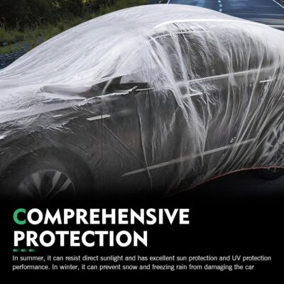 1 PC Disposable Car Cover, Clear Plastic Rain Car Cover with Elastic Band, Garage Dust Proof Storage Protection, Universal for Most Cars (11.48 FT x 19.69 FT) - Image 7