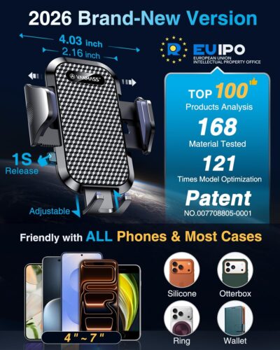 [2026 True Military-Grade] Car Phone Holder VANMASS [Upgraded Strongest Suction & Clip] Cell Phone Mount for Dashboard Windshield Vent Wall,Truck Cradle Stand for iPhone 17 Pro Max 16 15 14 13 Android - Image 5