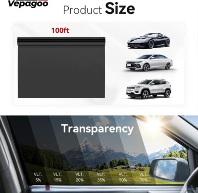 Vepagoo Ceramic Car Window Tint Film 5% VLT, 20" x20FT - Image 9