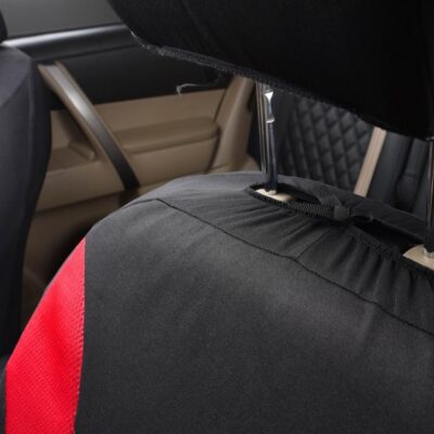 Flying Banner Car Seat Covers Front Seats and Rear Bench Mesh Fabric Rear Bench Split Polyester Cover Easy Installation SUV CAR Woman Lady Femal (Front Set, Black Red) - Image 3