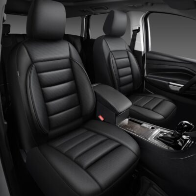 CAR PASS Faux Leather Car Seat Covers Front Seats Only, 3D Foam Support Car Seat Covers, Universal fit for Trucks Vans SUVs Sedans Automotive Comfortable, Airbag Compatible 2 Pieces Front Solid Black - Image 8
