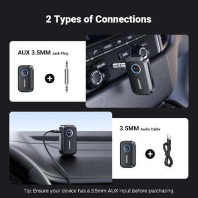 UGREEN Bluetooth 5.4 Car Adapter, Hands-Free Call & Noise Cancelling AUX to Bluetooth Adapter for Car, 3.5mm Audio Blue-Tooth Receiver for Cars Stereo Home Speaker - 15H Battery Life - Image 7