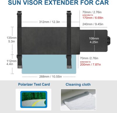 Veharvim Sun Visor Extender for Car (Polarized, UV400, PC Lens, Side Sunshade, Straps&Adjusters), Car Visor Extender Sun Blocker, Visor Extender Attachment, Anti-Glare for Safe Driving(Driver Side) - Image 6