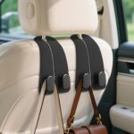 Car Seat Headrest Hooks - 2 Pack Universal Car Purse Hook, Leather Car Bag Purse Holder with Double Metal Hooks for Handbags, Grocery Bags, Bottles, Phones