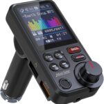 Nulaxy Bluetooth Car Adapter 1.8" Color Screen Strong Mic, QC3.0 Fast Charger Wireless FM Radio Transmitter with Treble & Bass Sound Music Player, Hands-Free Calls, Supports AUX/TF Card/USB Drive