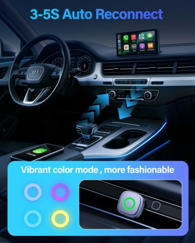 Ultra-Mini Wireless CarPlay Adapter with A9 Chip, 5.8GHz Wi-Fi Low Latency, 3-5 Sec Auto Connect, Universal Apple CarPlay/Android Auto Wireless Adapter for Factory Wired Cars - Image 2