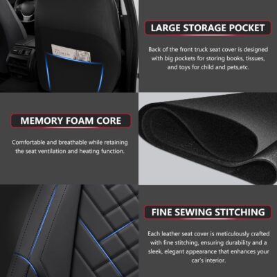 BABYBLU Chevy Silverado Seat Covers Full Set,Truck Seat Covers for Silverado GMC Sierra,Custom Fit 2007-2023 2024 2025 2026 1500/2500HD/3500HD (Black, Full Set) - Image 8