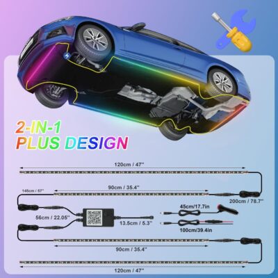 Kairiyard 4Pcs Underglow LED Lights for Cars with App Control, RGB Dream Colors Chasing Music Mode Waterproof Underglow kit for Car Truck - Image 8