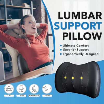 Lumbar Support Pillow for Car, Memory Foam Lumbar Pillow for Lower Back Pain Relief - Back Cushion for Driving, Chair Support for Car-Office Chair, Wheelchair - Black - Image 2