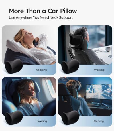 Wigoo 2026 Car Neck Pillow [No More Pressure, Odorless] Soft Car Headrest Pillow with Adjustable Strap Removable Cover 100% Memory Foam, Fits All Vehicles (Black 2-Pack) - Image 7