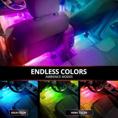 OPT7 Aura DreamColor RGB-IC Car Interior Ambient Light, 6PC Single Row LED Strips, Color Chasing Light Kit w/APP & Remote Control, Universal for Vehicles SUV Truck Pickup Van - Image 3