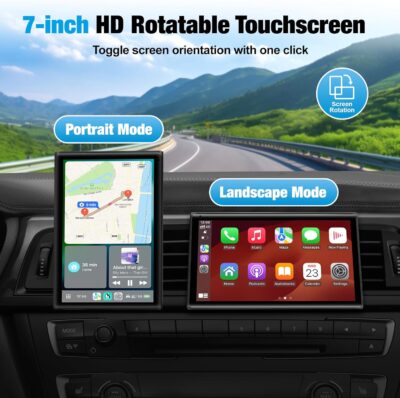 7 inch Carplay Screen for Car - Supports Wireless Apple Carplay & Android Auto, Portable Touchscreen with Bluetooth, Navigation, Voice Control, Mirror Link,Universal for All Cars (Black) - Image 3