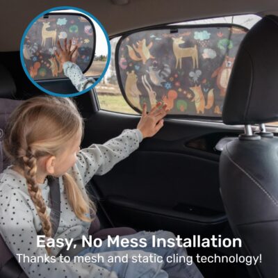 Enovoe 2 Pack Animals Cartoon Car Window Sun Shades for Kids - 21x14 Inches - Baby Sun Shades - Glare and UV Rays Protection Car Window Shades, Suitable for SUVs, Minivans and Full Size Cars - Image 4