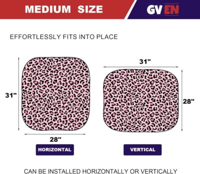 Gven Windshield Sun Shade 2pcs with Bonus Pink Car Sunshade for Front Window Shades 2025 Technology Reflect UV and Heat Sun Visor Automotive Accessories Interior Sun Protection (Pink Leopard, M) - Image 2