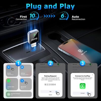 Wireless CarPlay Adapter for iPhone, CarPlay Dongle Converts Wired to Wireless Carplay, Plug & Play Mini Size CarPlay Adapter Compatible with iOS 10+, Fast Stable Connection, No Latency - Image 5