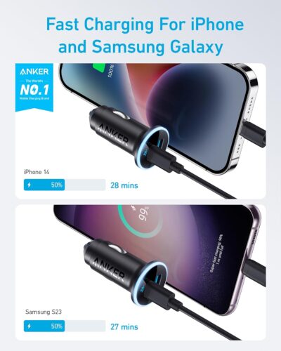 Anker 323 USB-C Car Charger Adapter, 52.5W Cigarette Lighter Charger with 30W PowerIQ 3.0 Fast Charging for iPhone 17/16/15/14/13/12 Series, Galaxy S25/24, Pixel (Car Charger + USB-C Cable) - Image 5