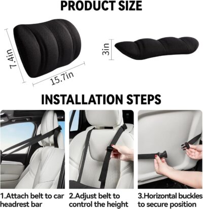 Lumbar Support Pillow for Car,Back Support for Car Seat Cushion,Adjustable Straps Securely Fixed Car Lumbar Support Pillow for Office Chair (Black) - Image 6