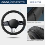 Road Comforts Car Steering Wheel Cover - Microfiber Leather Steering Wheel Wrap Sports 14.5-15 Inch Steering Wheel Cover Non-Slip for Men Women Black Color - Image 5