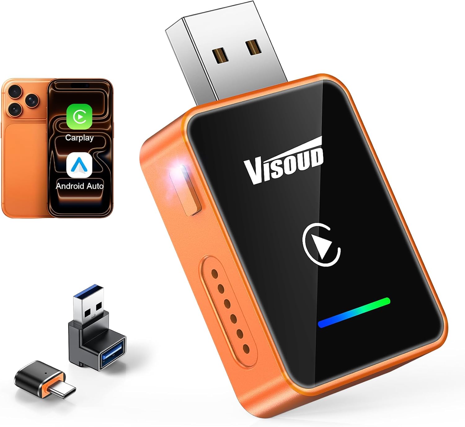 71HIRQTyE-L._AC_SL1500_.jpg 2026 Wireless CarPlay & Android Auto Adapter, One-Click Switch, 3s Auto Reconnect, A9 Chip, Bluetooth 6.0, 5.8GHz WiFi, Plug & Play, with USB-C & Right-Angle Cables - Image 1