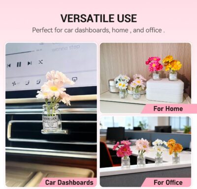 Daisy Car Dashboard Decorations - 4 Pack Mini Floral Accessories for Women - Secure Adhesive & Residue-Free Removable Vases for New Car Gift - Image 3