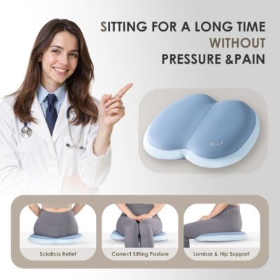 FLORICH 3 PCS Seat Cushion for Carseat Lumbar Support Pillow Car Neck Headrest Pillows Ultrathick Memory Foam Seat Pads Pressure Relief Back Cushion for Office Chair(Blue) - Image 3