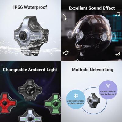 E6+ Motorcycle Helmet HUD, Head Up Display, Bluetooth,GPS, CarPlay, Android Auto, Mesh Intercom, Rearview Camera, Remote Control, Noise Reduction, RGB Lights, IP66 for All Helmets (E6+) - Image 5