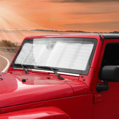 JWWY Windshield Sunshade Window Sun Shade Heat Shield Sun Visor UV Rays and Foldable Sun Shield Blocks for Jeep Wrangler Car Interior Accessories for 1996-2018 TJ JK JKU（51.96in*15.35in） - Image 6