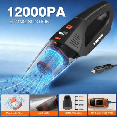 Car Cleaning Kit 19Pcs, Car Interior Detailing Kit with 12000PA High Power Handheld 12V Corded Vacuum, Detailing Brush Set, Cleaning Gel, Complete Car Vacuum Cleaner with Storage Bag for Men & Women - Image 5