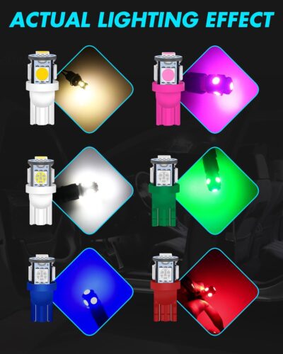 Alopee 30 Pack Multi Color (6 Colors Mixing) 194 LED Bulb T10 Wedge LED Bulb 5SMD-5050 168 2825 W5W 158 501 DC 12V Replacement for Car Interior Dome Map Door Trunk Courtesy Light - Image 3