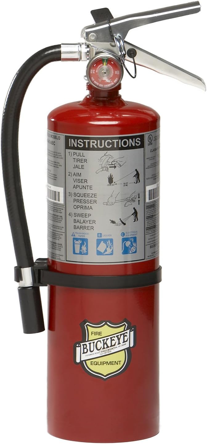 71HXZPXOSrL._AC_SL1500_.jpg Buckeye 10914 ABC Multipurpose Dry Chemical Hand Held Fire Extinguisher with Aluminum Valve and Wall Hook, 5 lbs Agent Capacity, 3-3/8" Diameter x 7-1/4" Width x 16-3/8" Height - Image 1