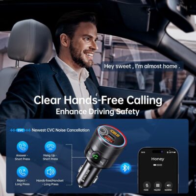 Syncwire Bluetooth 5.4 FM Transmitter for Car, 38W PD&QC3.0 Dual USB Charging Bluetooth Car Adapter Microphone & Bass Sound MP3 Music Player FM Kit with Hands-Free Calling - Image 5