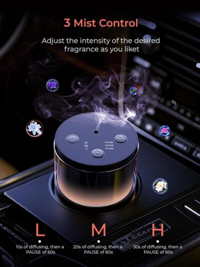 Battery Operated Waterless Diffuser – Portable Scent Machine for Car, Office & Bedroom, Ultrasonic Aroma Mist with 9 Color LED Light, Mini Essential Oil Diffuser Purple Black - Image 3
