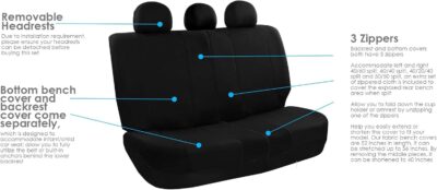 FH Group Universal Car Seat Covers Full Set for SUV Truck Sedan Vans | All-Purpose Cloth Seat Cover Set Airbag Compatible Washable Split Bench Protector Interior Upgrade - Black - Image 7