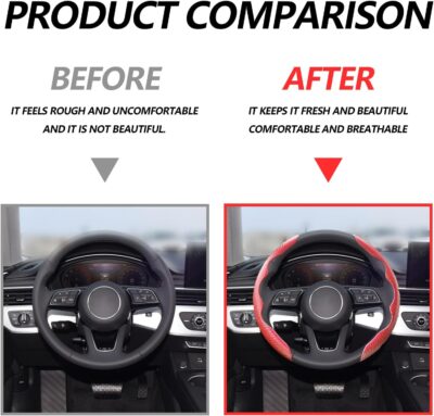 2pcs Universal Fit Carbon Fiber Steering Wheel Cover, Anti-Skid Steering Wheel Cover/Segmented Steering Wheel Protector/Car Interior Accessories (red) - Image 3