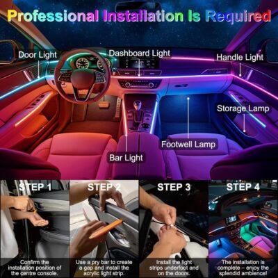 Acrylic Interior Car Ambient Lighting, Interior RGB LED Strip Kit with Music Sync Mode, 55 Inch Length Suitable for Pickup, Trucks, SUV and Large Vehicles (6 in 1) - Image 6