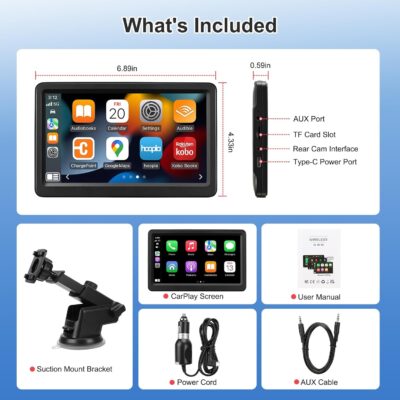 Carplay Screen for Car, 7" Wireless Carplay & Android Auto, Portable HD Touchscreen with Mirror Link, GPS Navigation, Voice Control, Hands-Free Calling, Bluetooth/AUX/FM, Plug & Play Car Play Screen - Image 7
