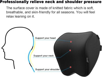 Crofy 2-Pack Car Neck Pillow, Softness Car Headrest Pillow for Driving with Adjustable Strap, 100% Memory Foam and Breathable Removable Cover, Comfortable Ergonomic Design (Black Side Rope) - Image 6